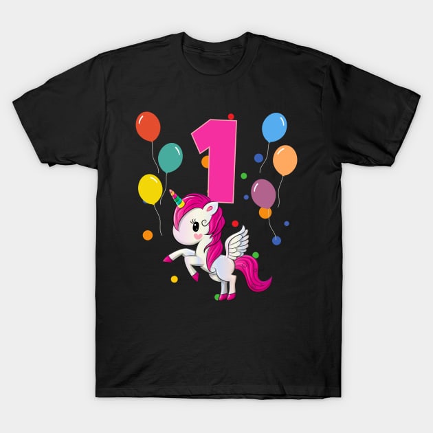 1st Birthday Children's Birthday 1 Year Unicorn T-Shirt by Schwarzweiss